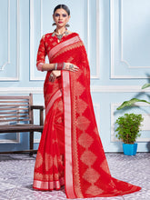 Red Cotton Silk Printed Saree